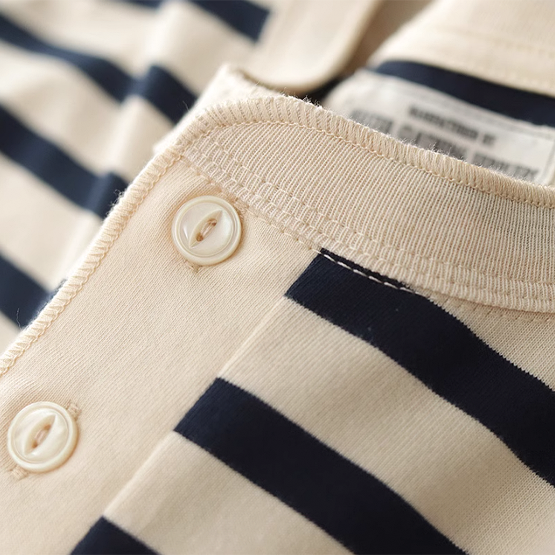 250G Basic Striped Henley Long-Sleeve Pullover