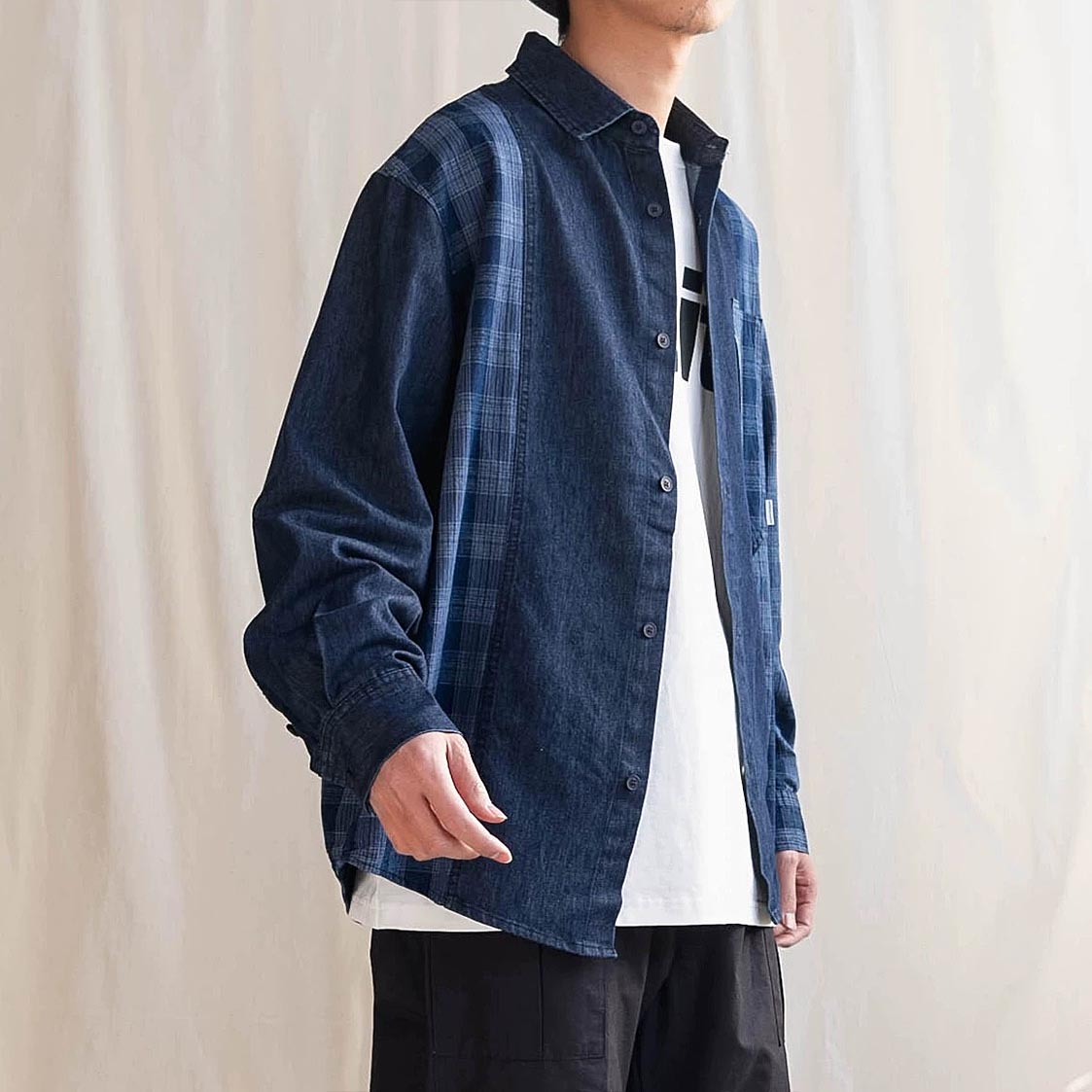 649 Mio Patchwork Long-Sleeve Shirt