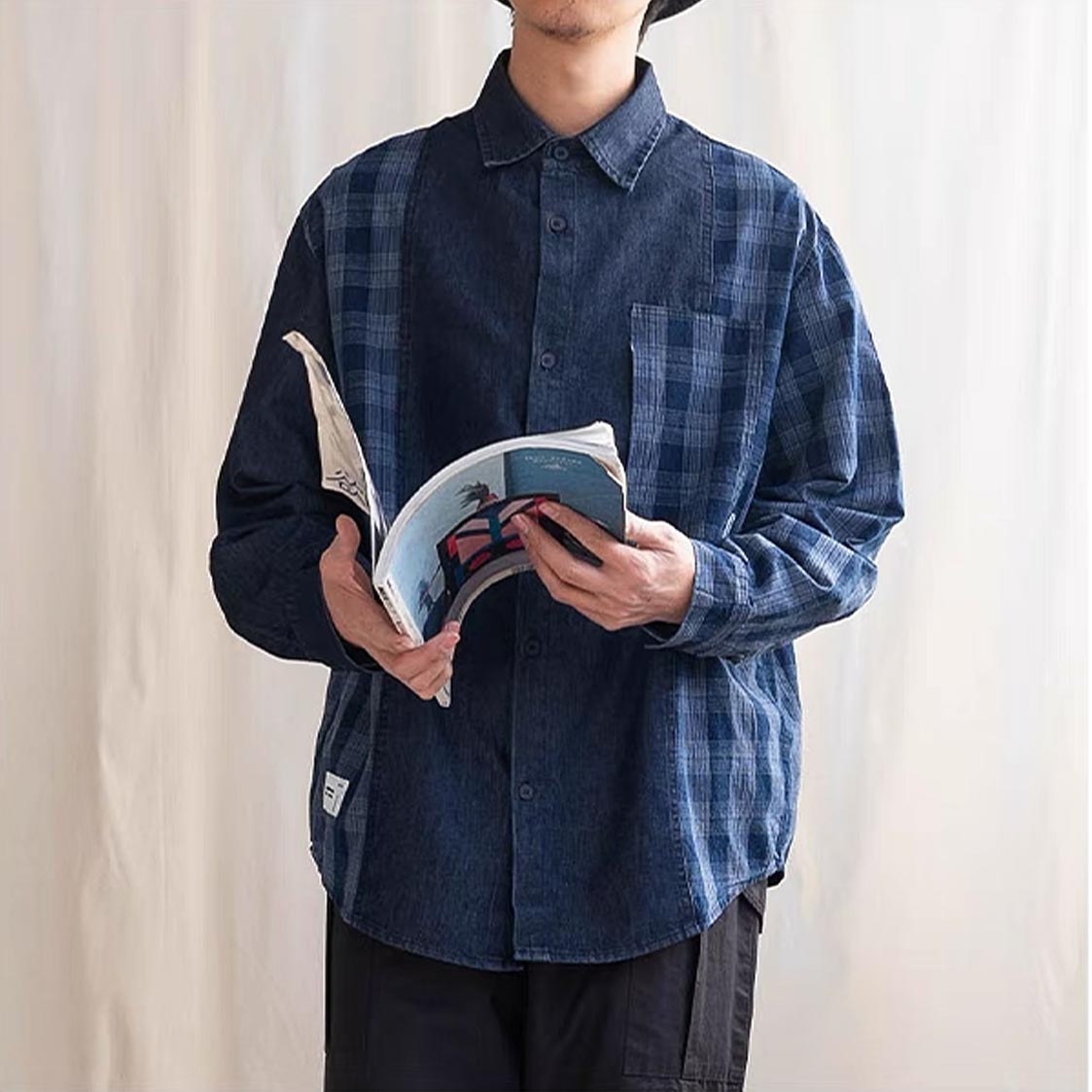 649 Mio Patchwork Long-Sleeve Shirt