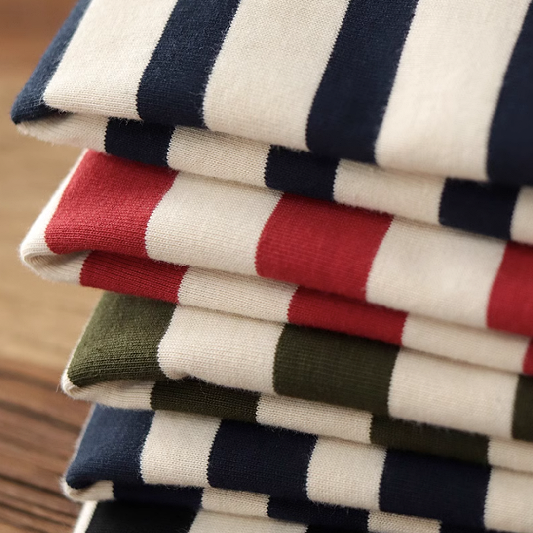 250G Basic Striped Henley Long-Sleeve Pullover