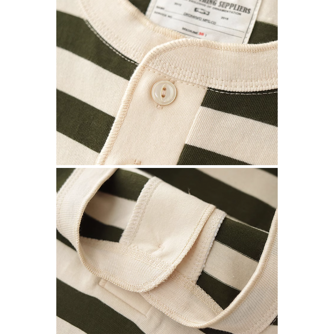 250G Basic Striped Henley Long-Sleeve Pullover