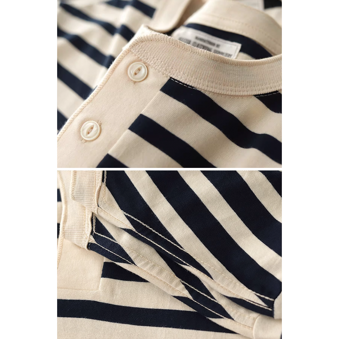 250G Basic Striped Henley Long-Sleeve Pullover