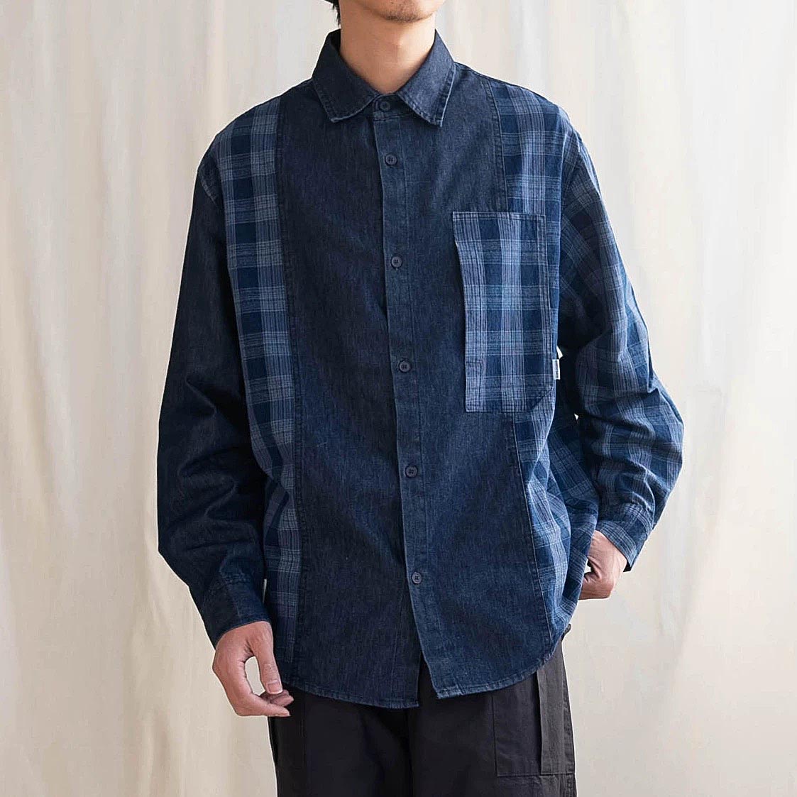 649 Mio Patchwork Long-Sleeve Shirt