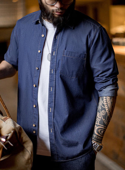 547 Mao Casual Denim Long-Sleeve Shirt