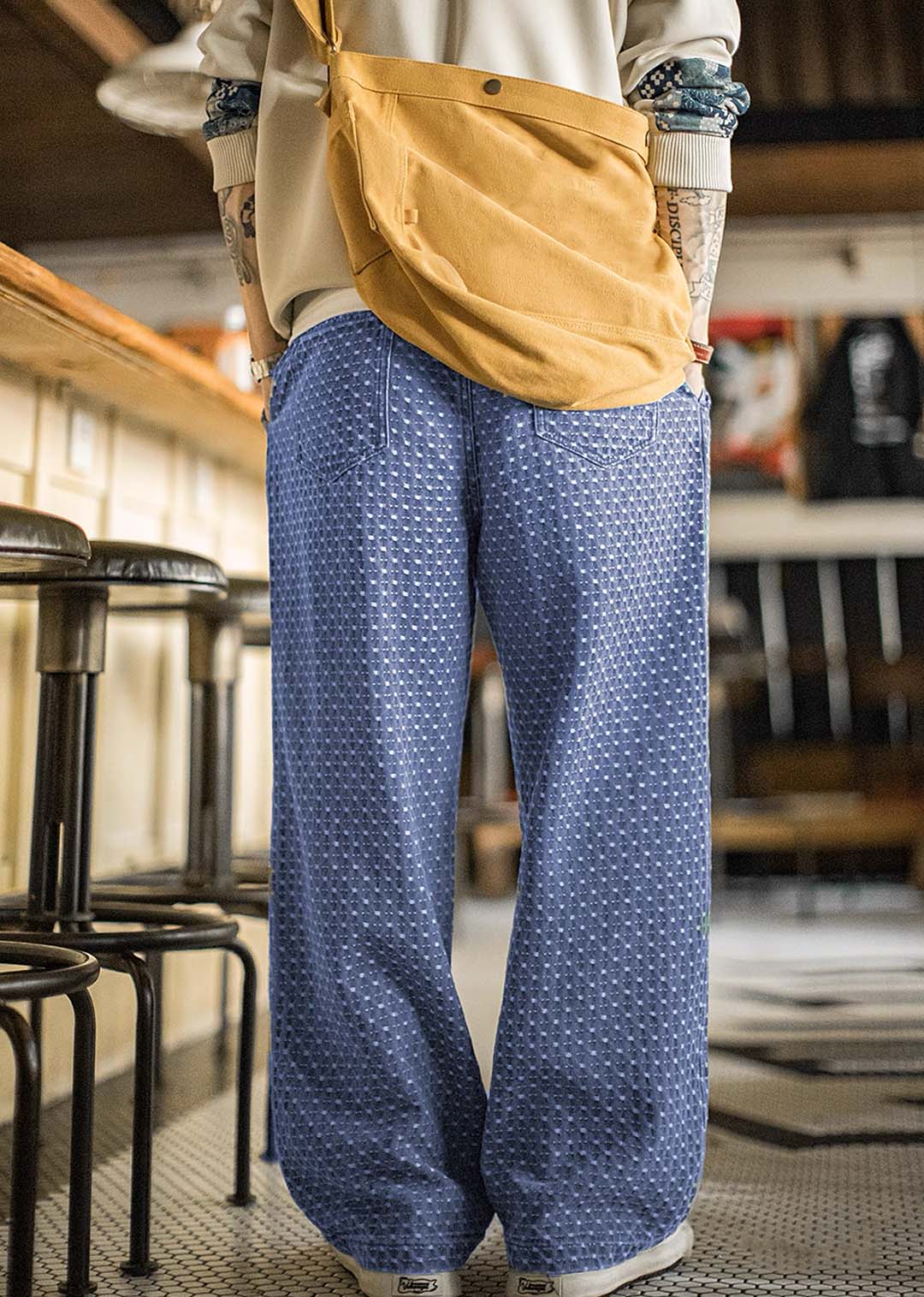 790 Arisawa Washed Denim Jacquard Pants