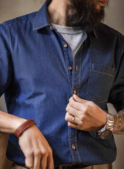 547 Mao Casual Denim Long-Sleeve Shirt